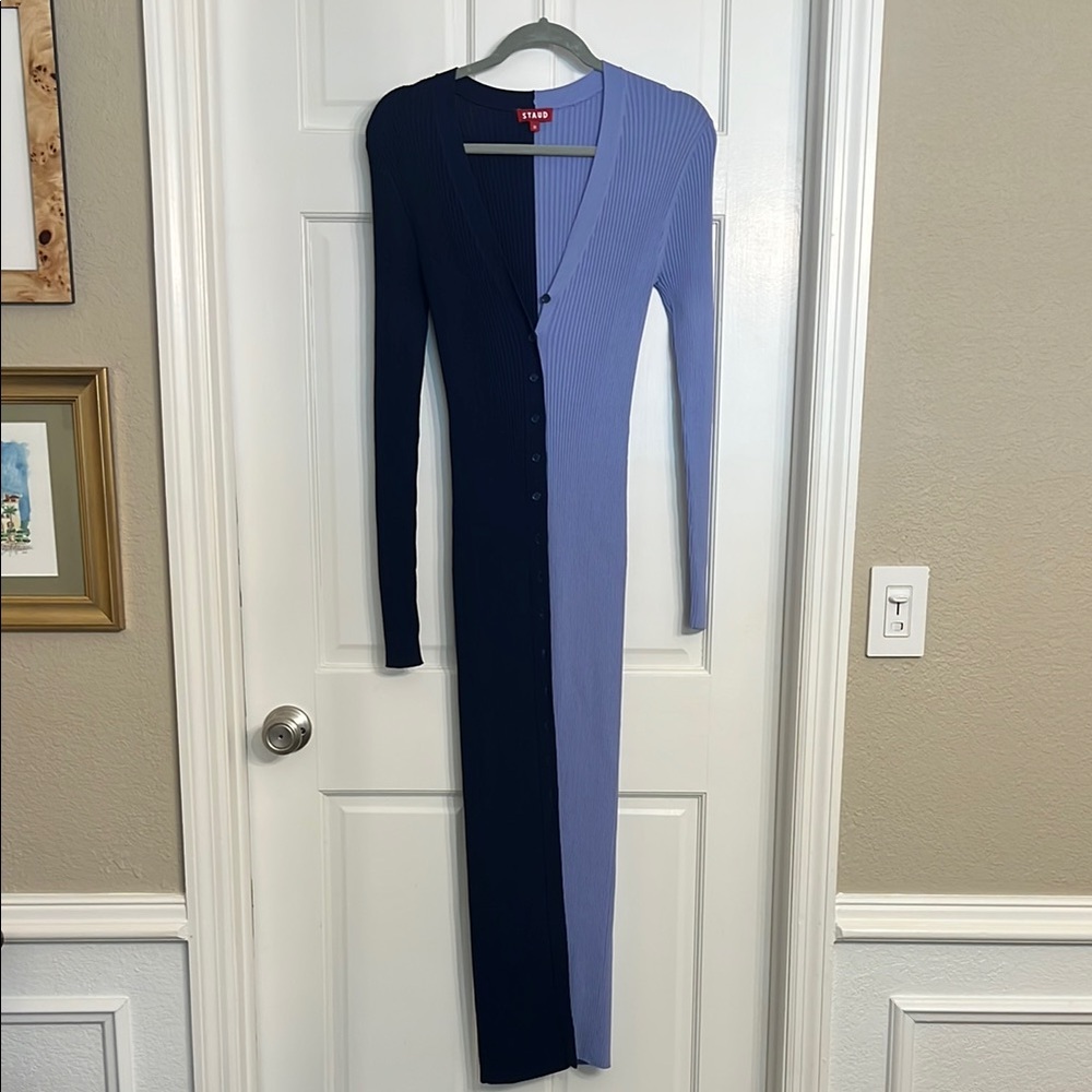 STAUD SHOKO DRESS Two-Tone Dress by Staud - Navy and Blue